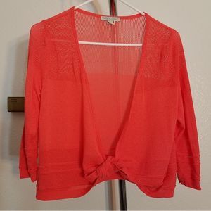 Bright Coral Pink Open Front Cardigan
